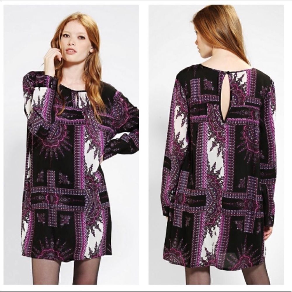 Mink Pink x Urban Outfitters Size Medium Purple Long Sleeve Mini Babydoll Dress